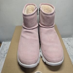 UGG Pink Suede Shearling-Lined Ankle Booties